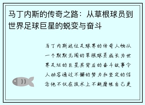 马丁内斯的传奇之路：从草根球员到世界足球巨星的蜕变与奋斗