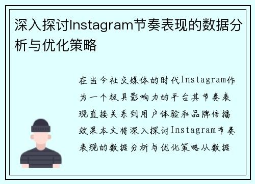 深入探讨Instagram节奏表现的数据分析与优化策略