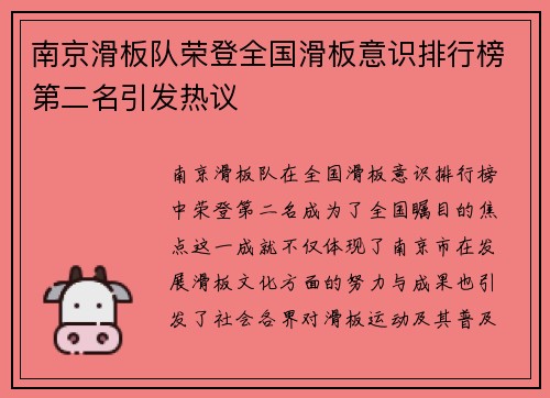 南京滑板队荣登全国滑板意识排行榜第二名引发热议